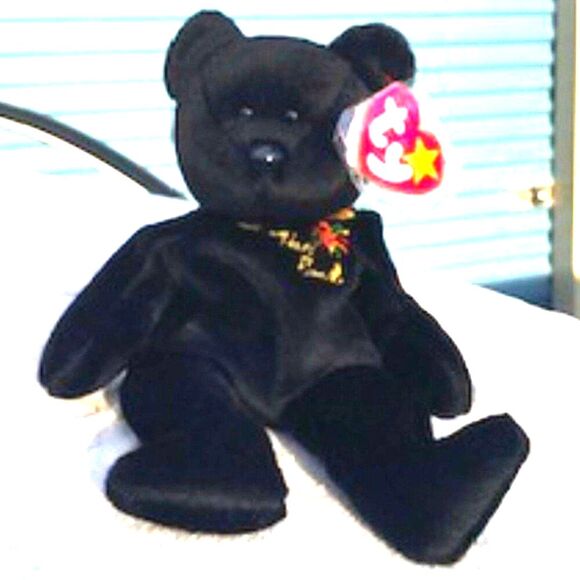 "The End" Bear . Ty Beanie Babies . w/ Protective Case Included